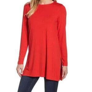 Eileen Fisher Red Viscose Jersey long sleeves stretch tunic, size M